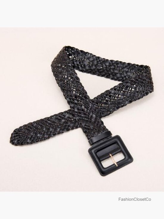 Wide Braided Leather Belt with Square Buckle - Adjustable Woven Waistband main image 4